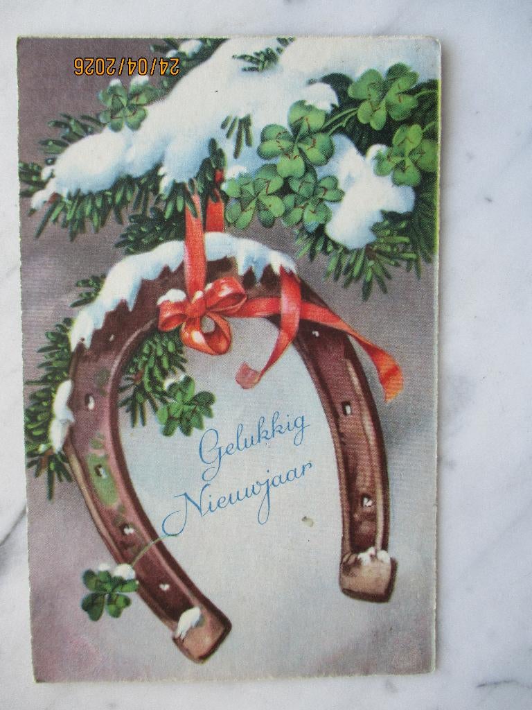 nieuwjaar hoefijzer kerstversiering sneeuw klaver vier 1934, Envoi, 1920 à 1940, Affranchie, (Jour de) Fête
