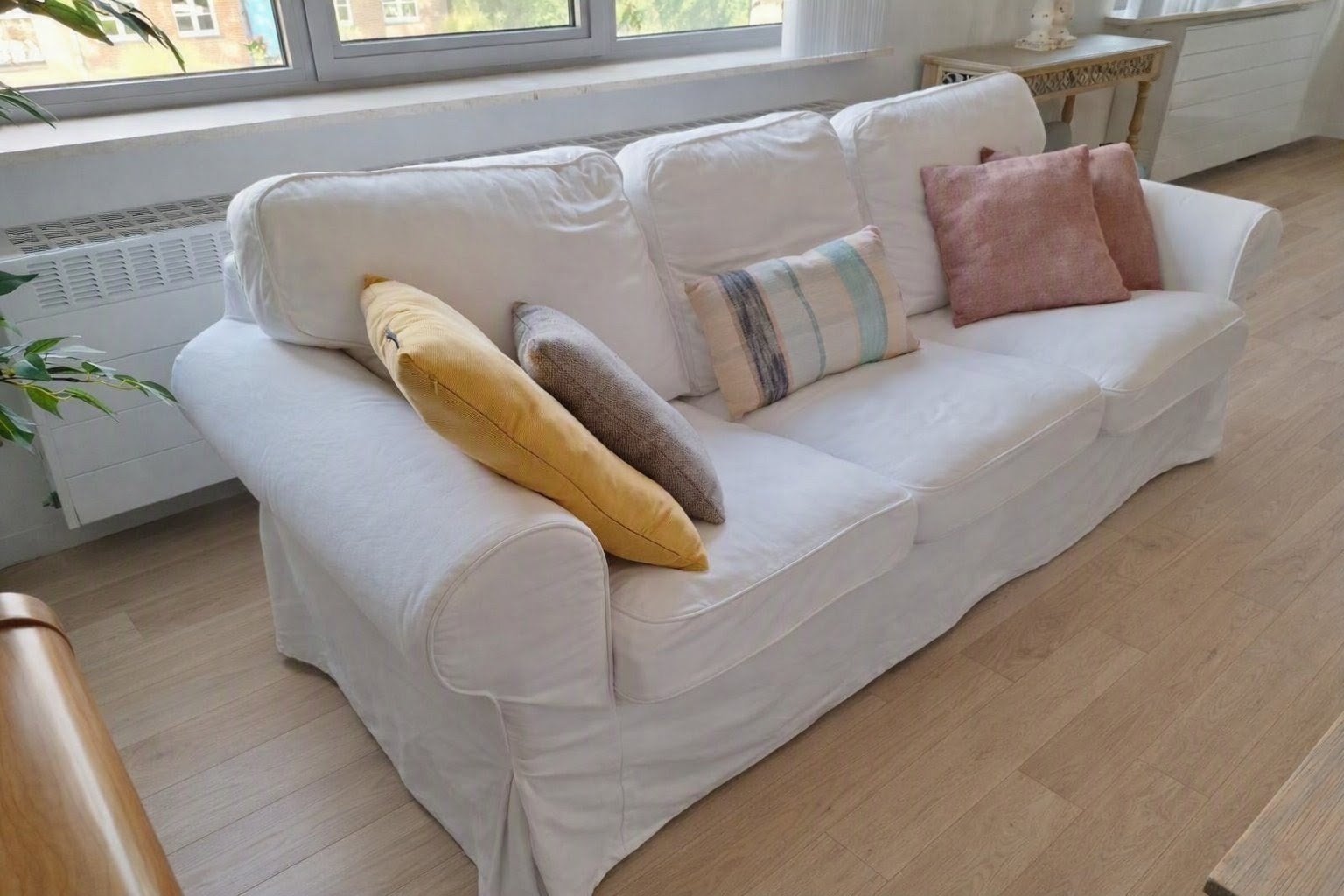 Canapé 3 places Ikea Ektorp blanc, Maison & Meubles, 200 à 250 cm, Banc droit, Enlèvement, Utilisé