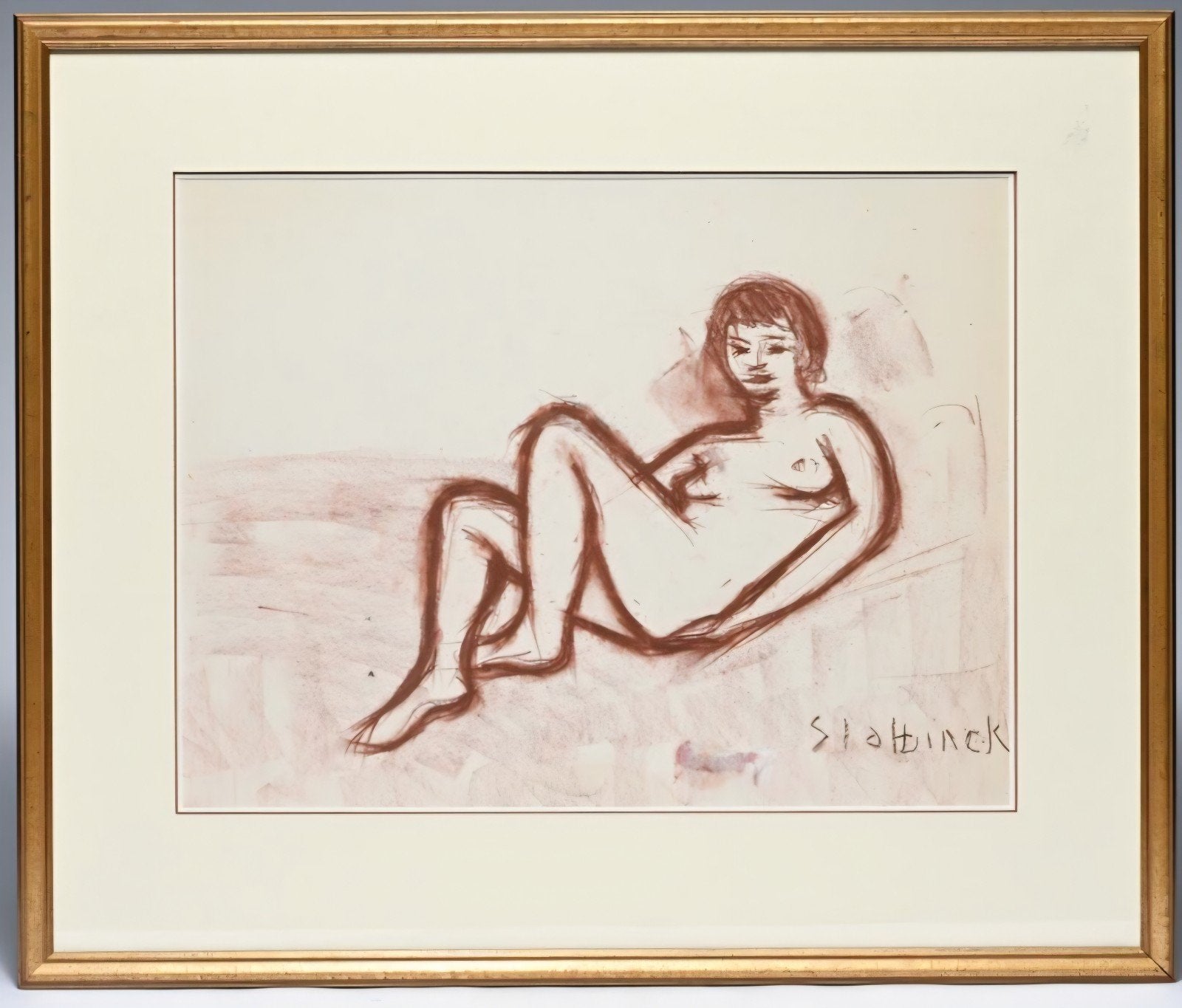 SLABBINCK Rik "Liggend naakt" vetkrijttekening, Ophalen of Verzenden, Tekening