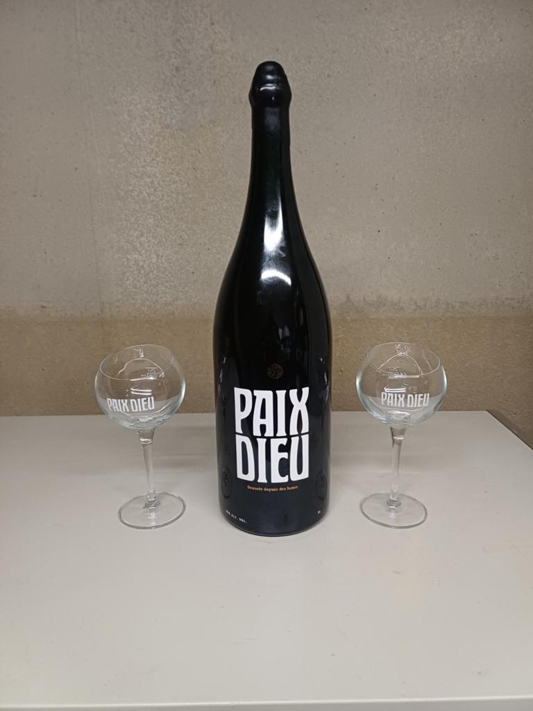Fles Paix Dieu en 2 glazen + bord, Verzamelen, Ophalen of Verzenden