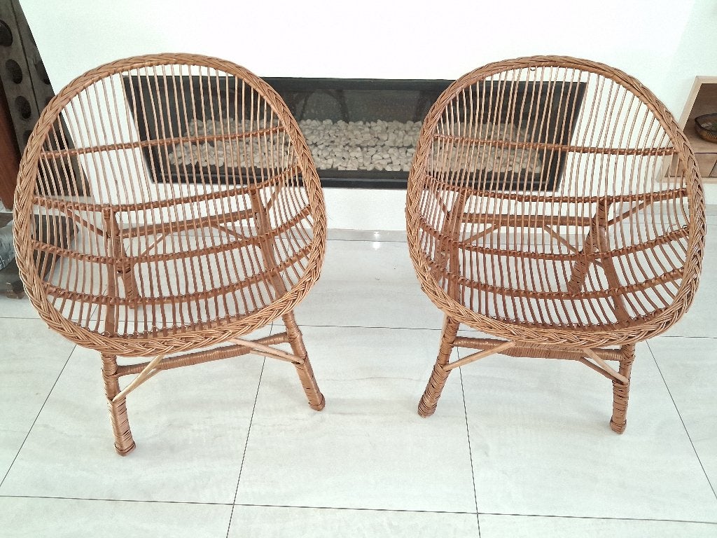 Koppel antieke rotan zetels of stoelen, Huis en Inrichting, Stoelen, Ophalen, Twee, Bruin, Vintage