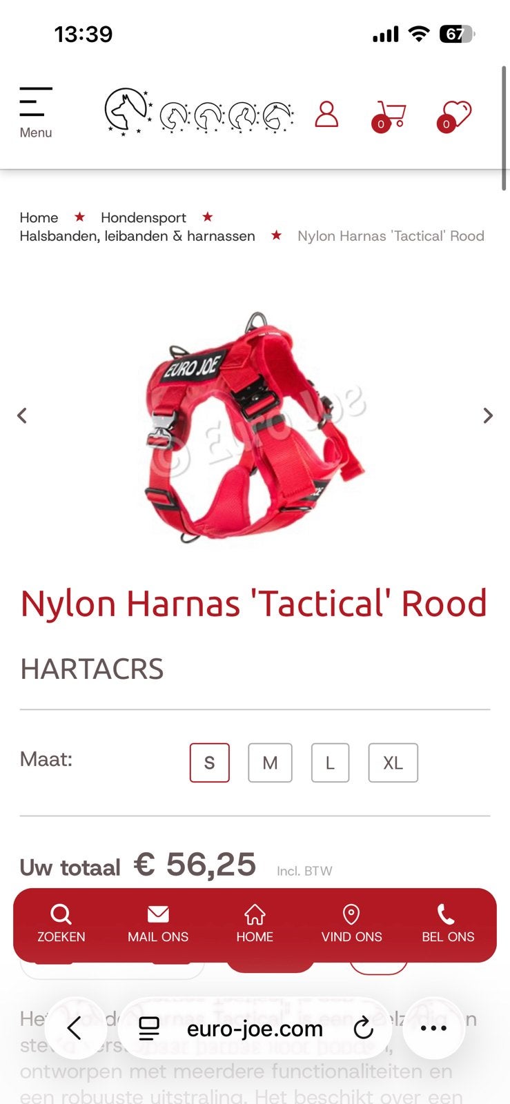 Eurojoe hondenharnas, Animaux & Accessoires, Vêtements pour chiens, Neuf, S, Autres marques, Enlèvement