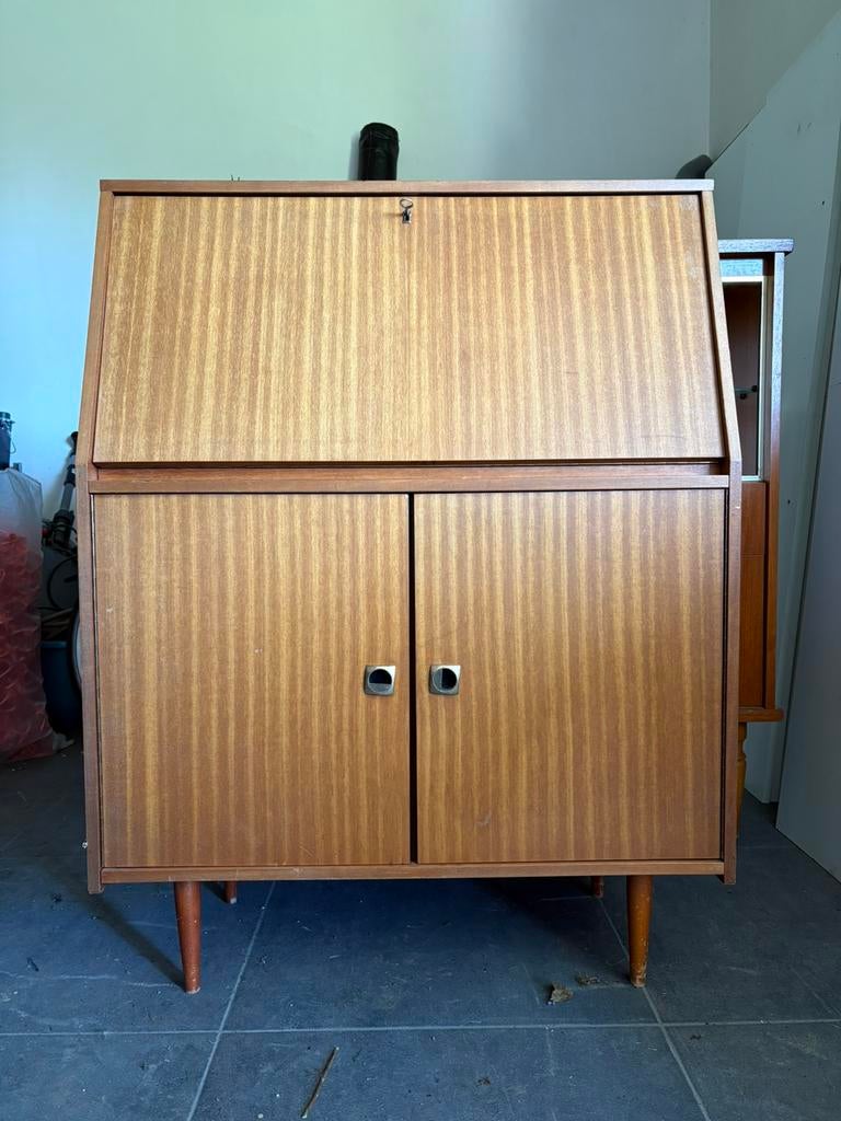 Mid-Century teak secretaire vintagekast, Huis en Inrichting, Ophalen, Gebruikt, Vintage