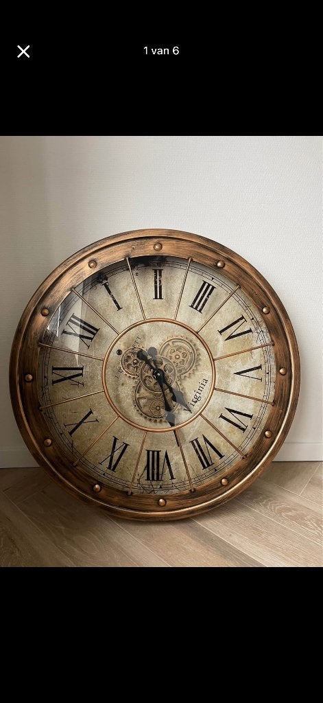Grote landelijke industriele wandklok 80cm, Ophalen, Zo goed als nieuw, Analoog, Wandklok
