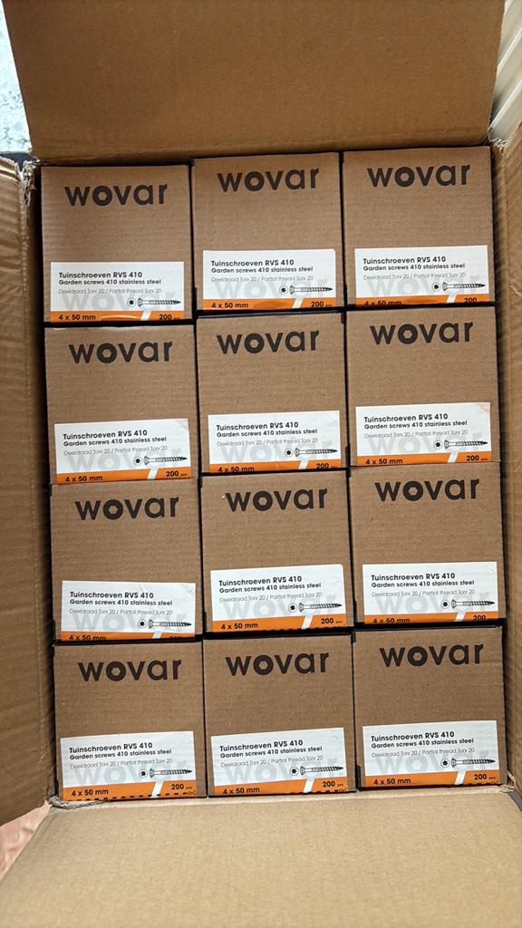 RVS Tuinschroeven Wovar – Verzegeld in doos, Ophalen, Zo goed als nieuw, Schroeven, Inox