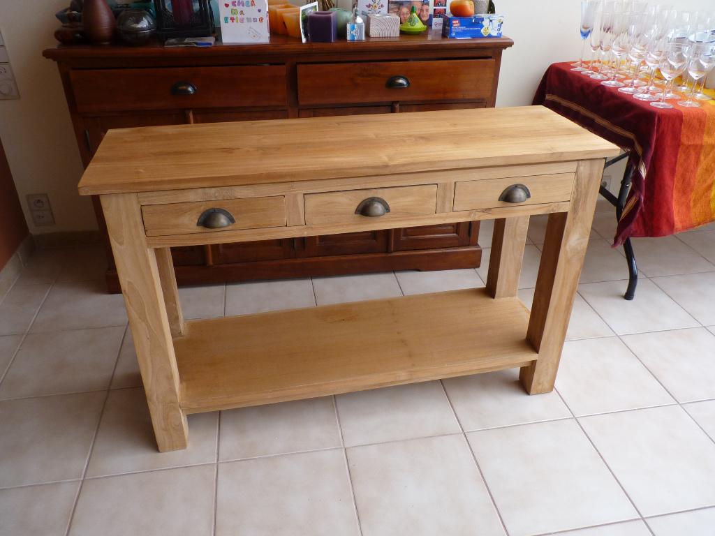 BELLE CONSOLE EN TECK MASSIF NATUREL - DOIT PARTIR !, Teck naturel, Enlèvement, Utilisé, 60 cm ou plus
