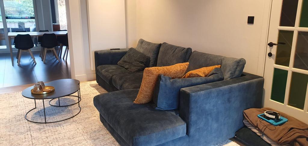 blauwe velvet sofa/longchair, Ophalen, Gebruikt, Stof