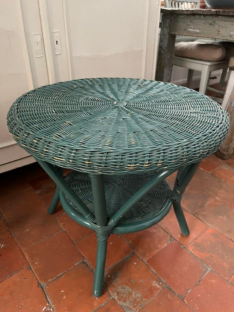 VINTAGE RETRO ROTAN TAFEL GROEN TERRAS TUIN, Ophalen, Zo goed als nieuw