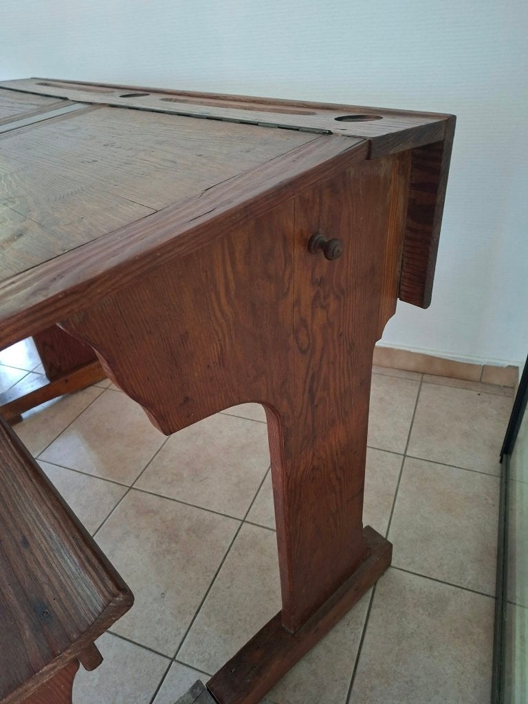 Vintage schoolbank, Ophalen, Gebruikt, Hout, Schoolbureau