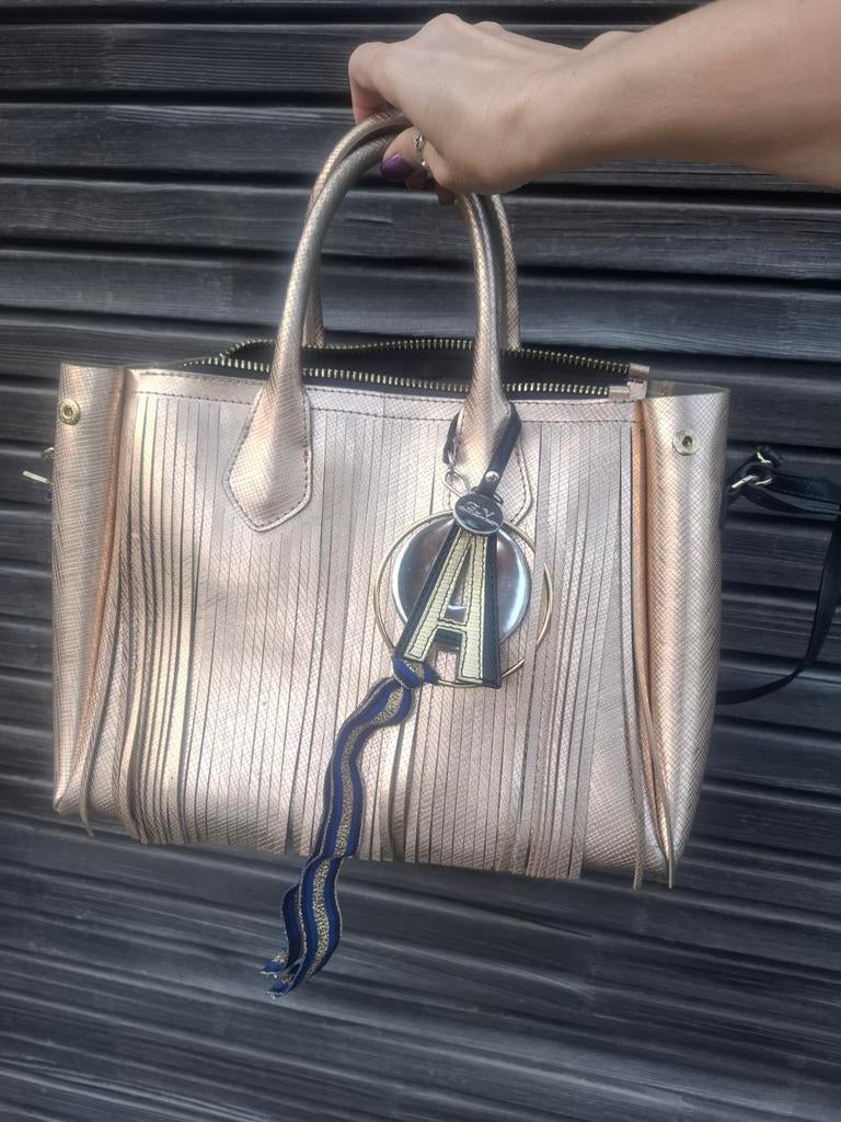 Sac cuir or rosé Gum Gianni Chiarini à franges, Enlèvement ou Envoi, Utilisé, Sac à main
