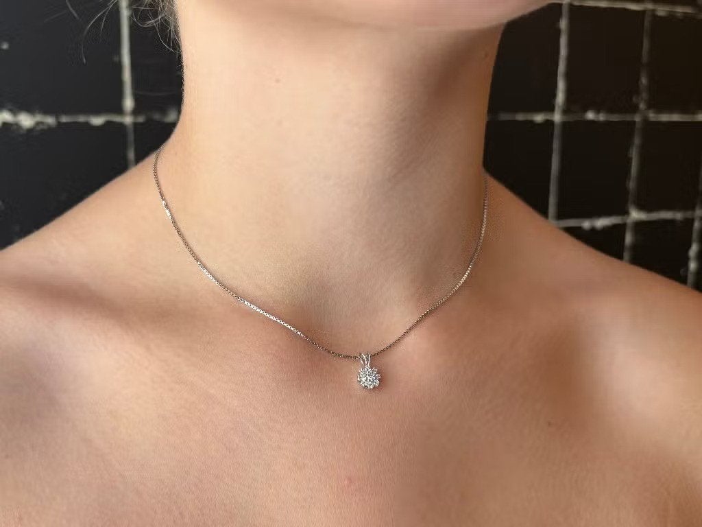 Diamanten rozet 14k gouden ketting en hanger venetiaans, Handtassen en Accessoires, Ophalen of Verzenden, Zo goed als nieuw, Goud