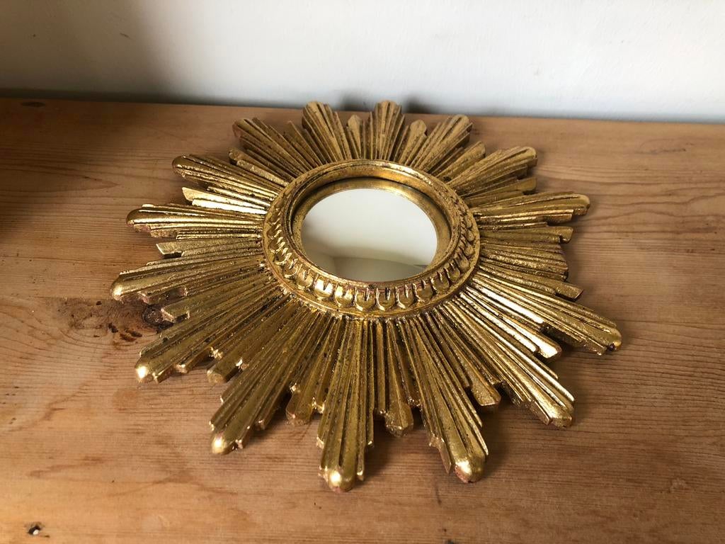 Vintage zonnespiegeltje met bol glas, Huis en Inrichting, Ophalen, Zo goed als nieuw