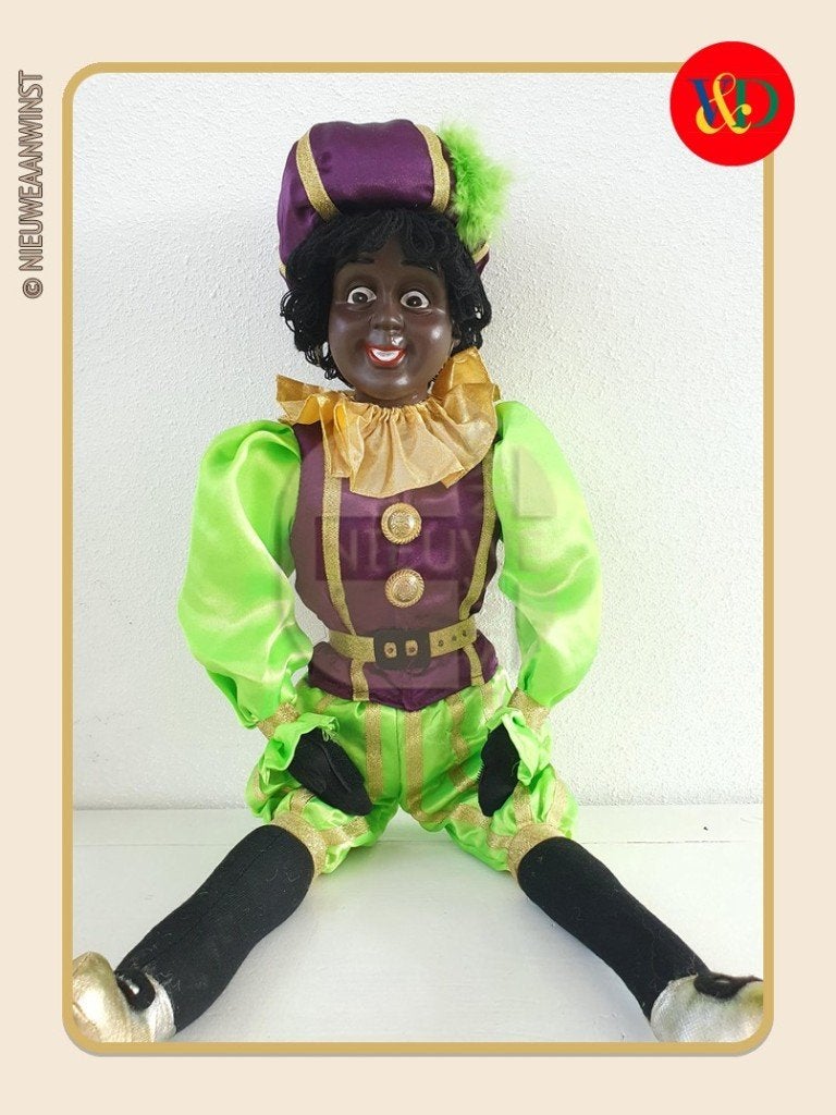 Nostalgische V&D etalage Piet pop - groen/paars - 60cm, Verzenden, Zo goed als nieuw