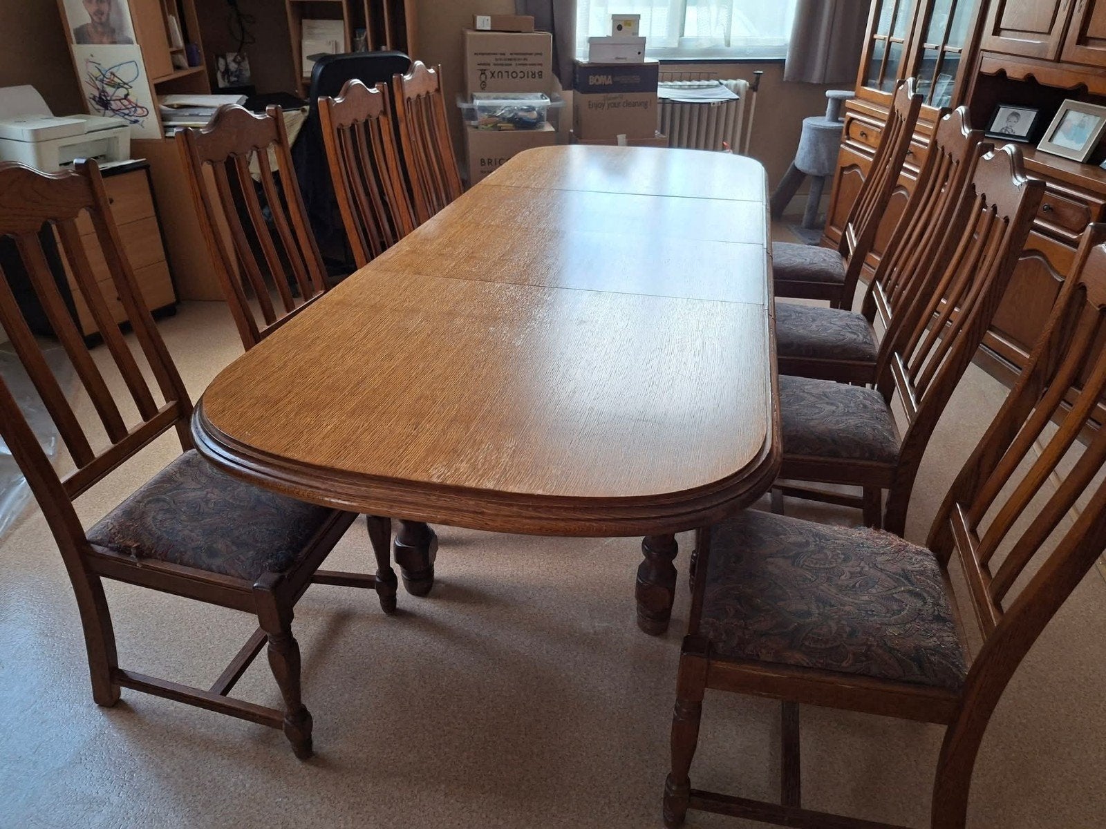Table avec allonge + 8 chaises, Maison & Meubles, Enlèvement, Utilisé, 8 chaises ou plus