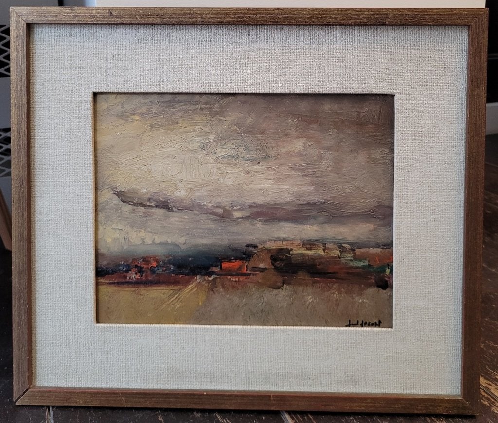 Juul DE CORT, geabstraheerd landschapje, Antiek en Kunst, Paneel, Ophalen of Verzenden, Landschap, Olieverf