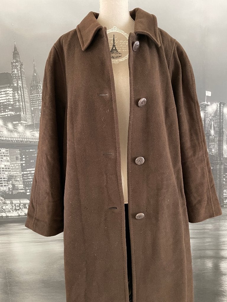 lange bruine mantel (losse kap) wol - cashmere - maat 46, Taille 46/48 (XL) ou plus grande, Comme neuf, Brun, Elisa Fend