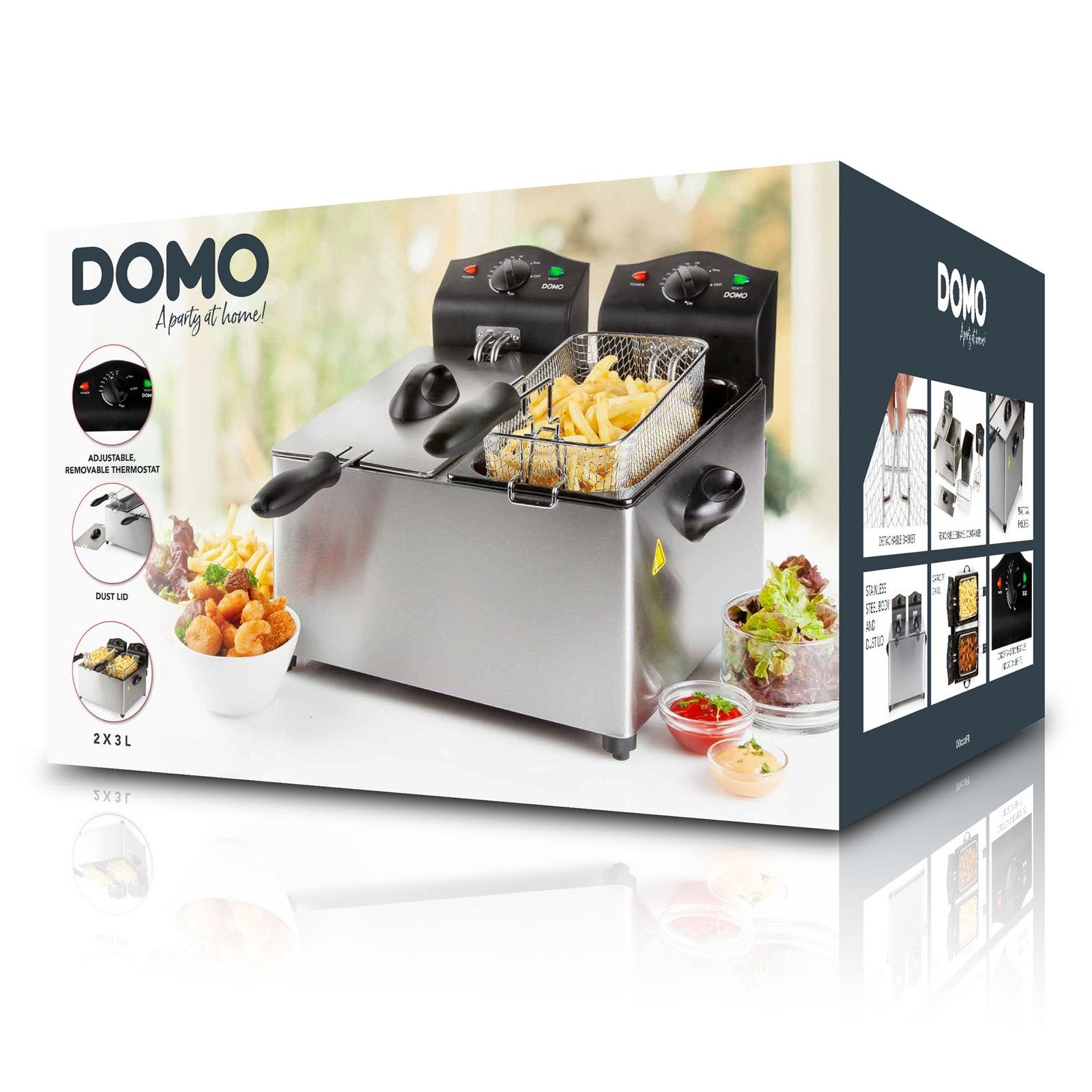 DOMO Friteuse inox, 2x3L, Elektronische apparatuur, Frituurpannen, 2 tot 3 liter, Ophalen, Nieuw, Duo-friteuse