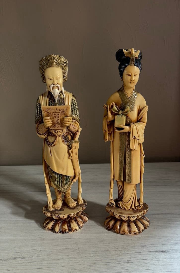 Chinese Beelden Set – Keizer & Keizerin – Faux Ivoor / Resin, Enlèvement ou Envoi, Comme neuf