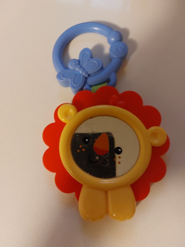 baby kleurrijk speeltje met spiegel en bevestingsring, Kinderen en Baby's, Ophalen of Verzenden, Gebruikt, Rammelaar