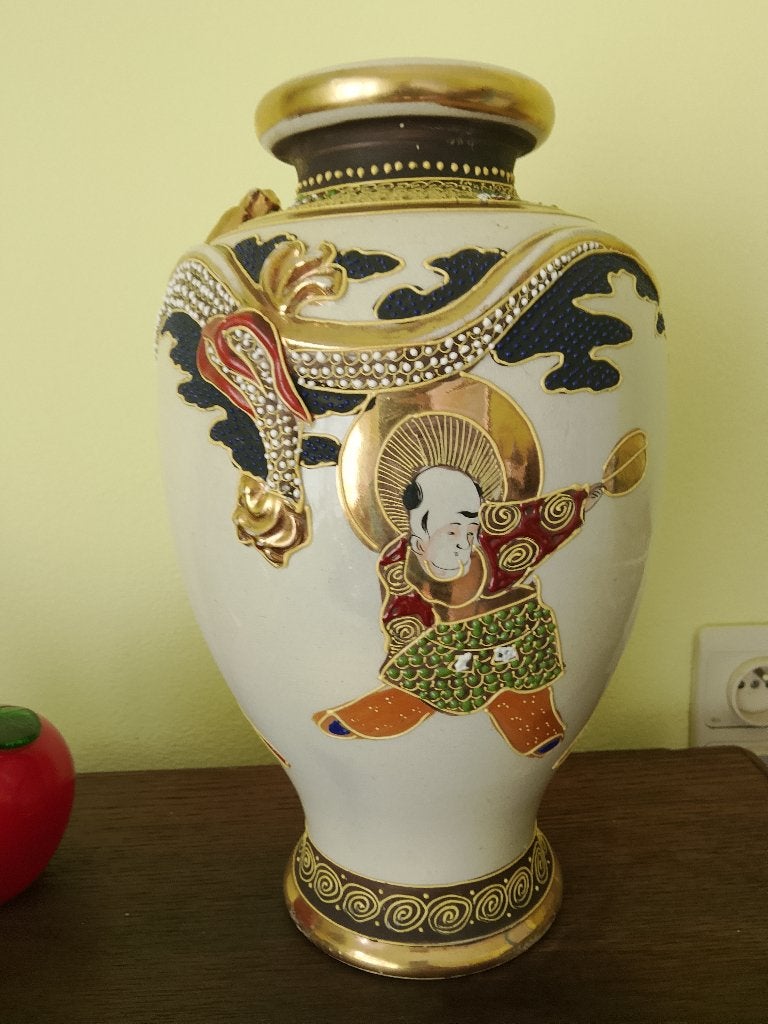 Vase satsuma japonais encien signé kinkozan ère meiji 31 cm, Enlèvement