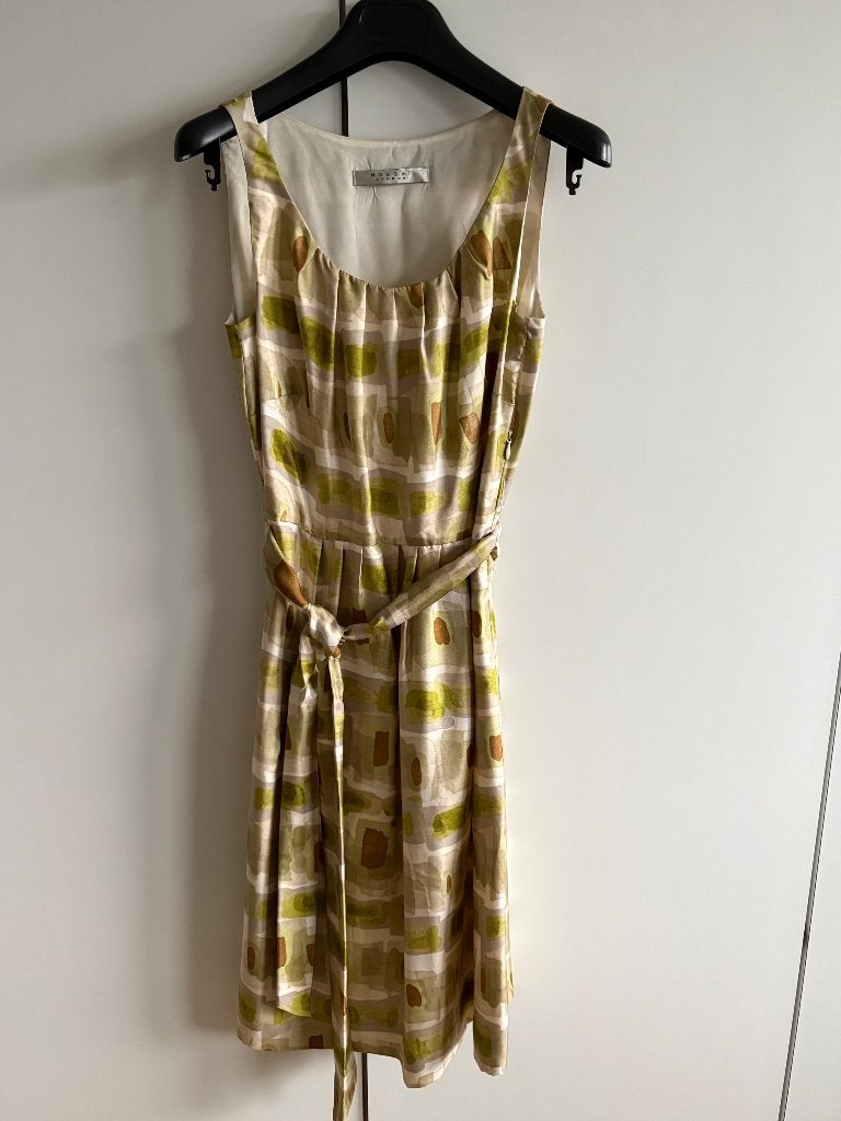 Zijden kleedje met tekening, merk Nougat, Kleding | Dames, Beige, Ophalen of Verzenden, Zo goed als nieuw, Knielengte