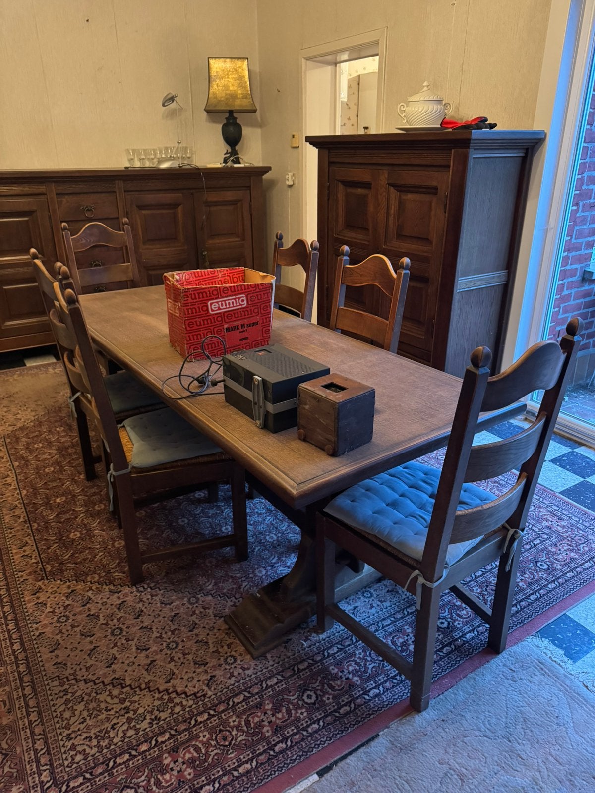Eikenhout Eettafel met stoelen, Ophalen, Gebruikt, 4 tot 6 stoelen