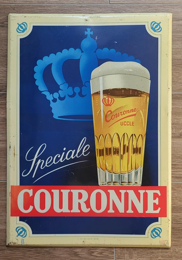 Panneau d'affichage en étain Couronne., Collections, Marques & Objets publicitaires, Panneau publicitaire, Enlèvement ou Envoi