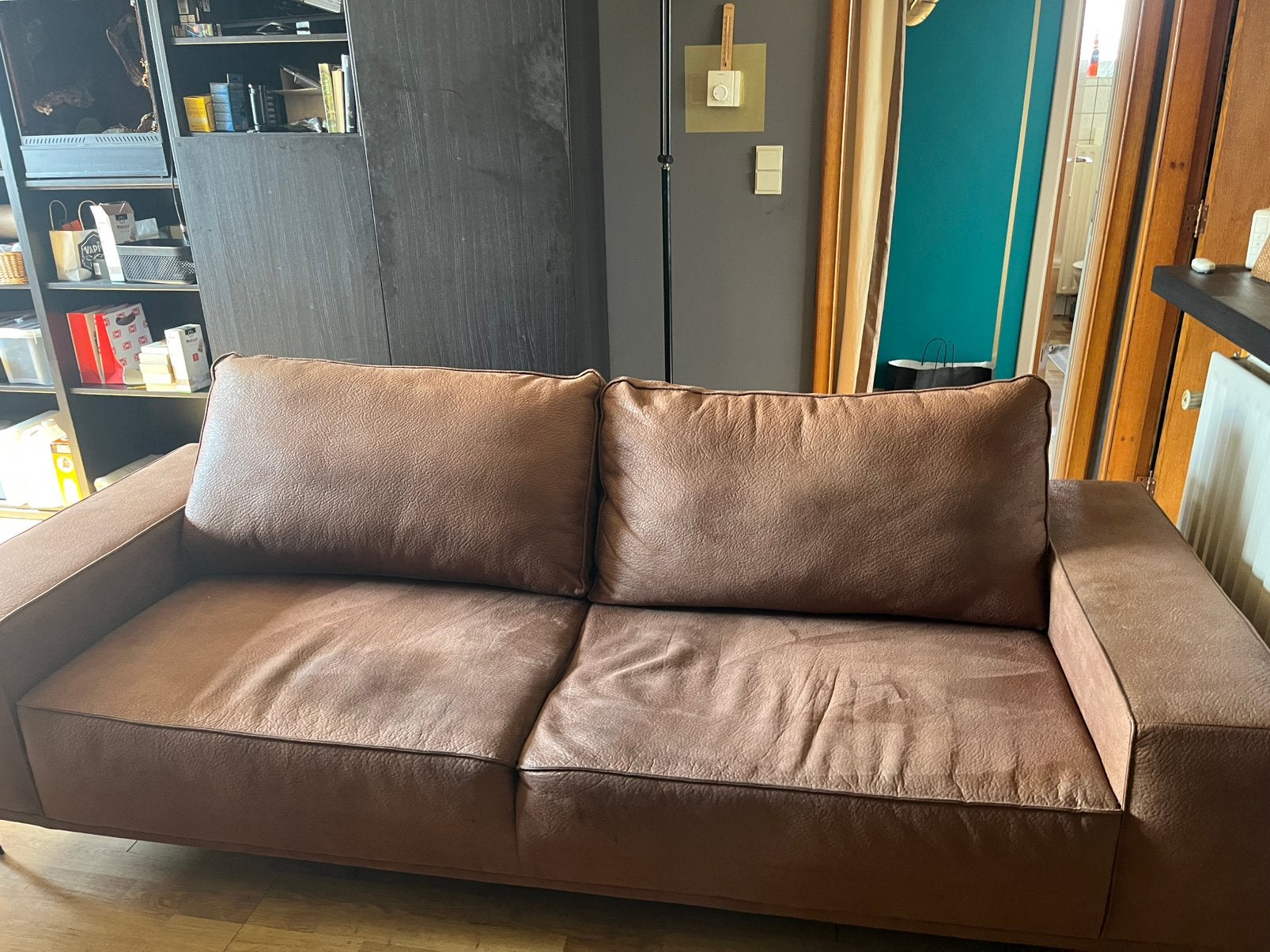 Zetel in microvezelstof, Huis en Inrichting, Ophalen, Kunststof, Gebruikt, Driepersoons