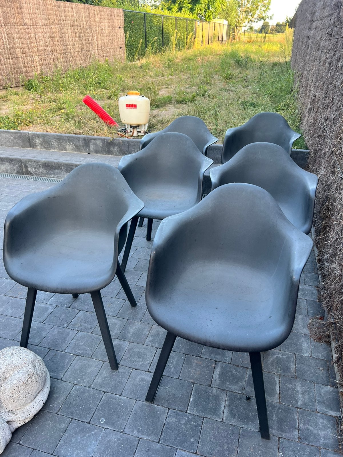 6 zwarte polyester tuinstoelen, Tuin en Terras, Ophalen, Gebruikt, Kunststof