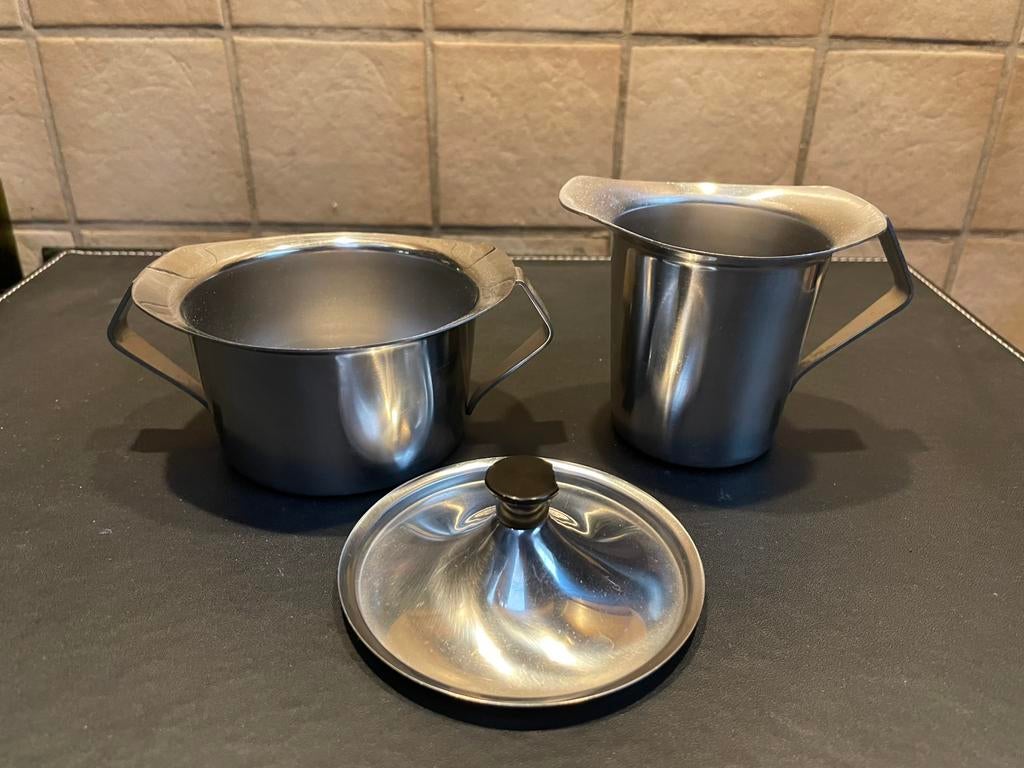Vintage Alessi roomstel melk en suiker, Ophalen, Gebruikt