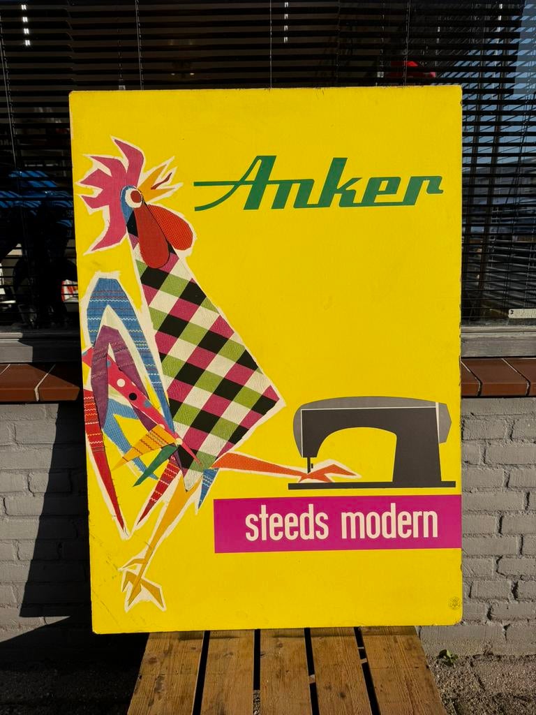 Groot Anker naaimachines reclamebord XL, Ophalen, Gebruikt, Reclamebord