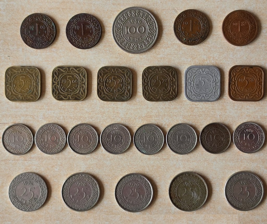 Lot Munten Suriname - Surinaamse Munten 1 5 10 25 100 Cent, Ophalen of Verzenden, Zuid-Amerika, Setje