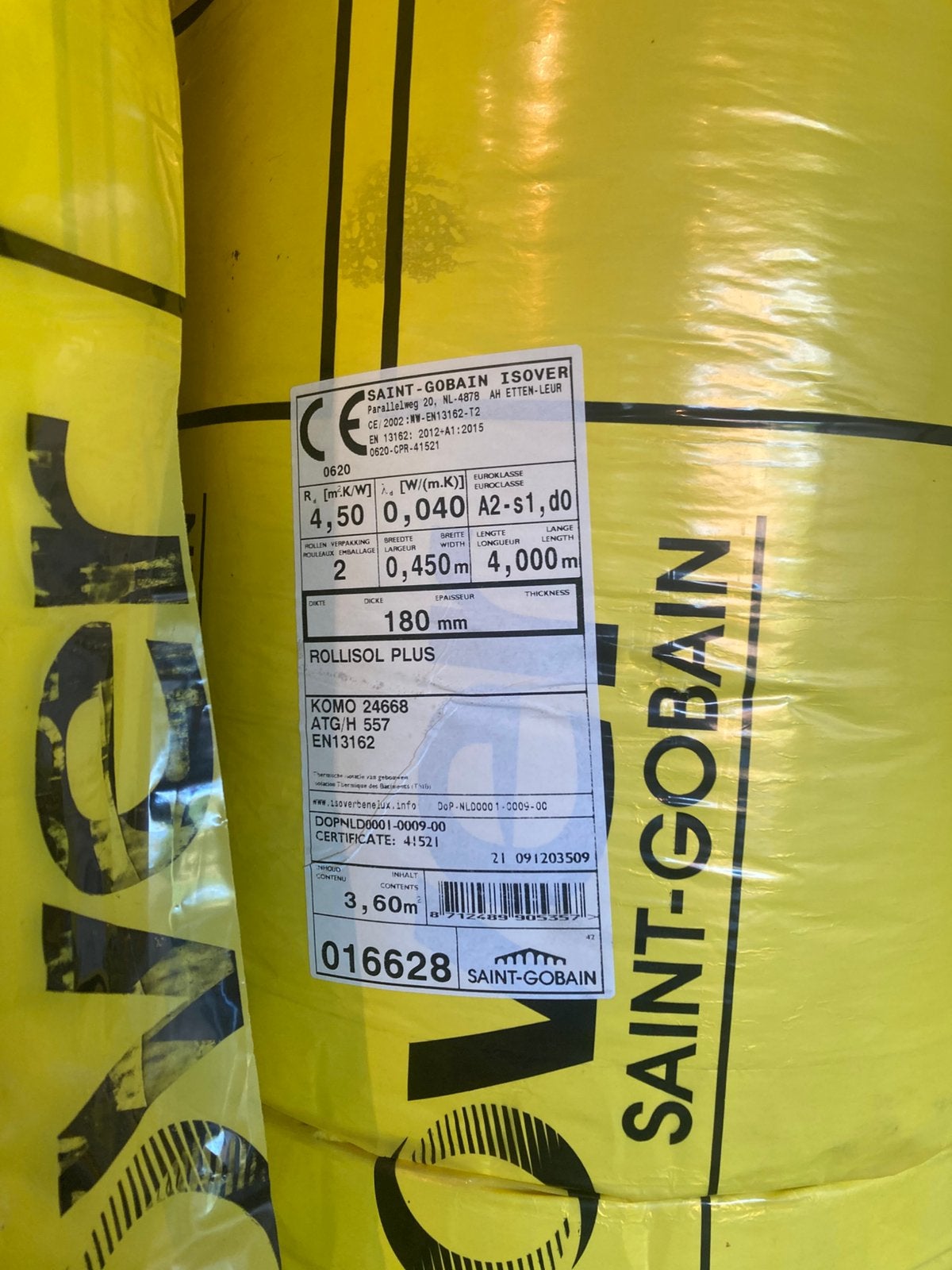 Isover Rollisol Plus glaswol, 12 cm of meer, Nieuw, 15 m² of meer, Glaswol