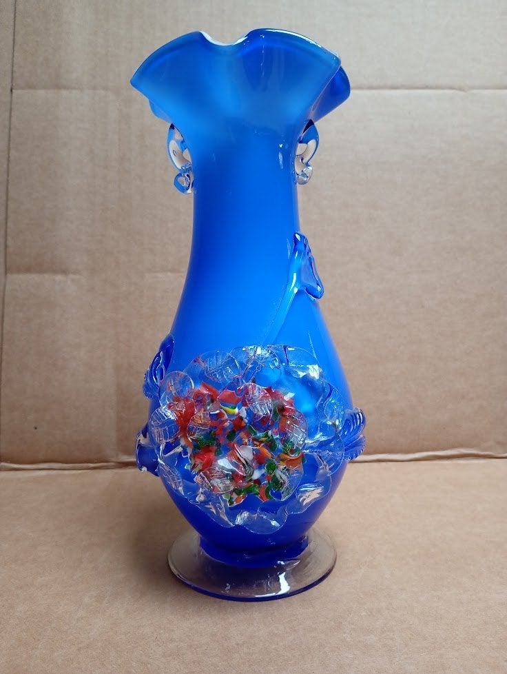 Vase de style Murano — Verre bleu cobalt soufflé à la main, Antiquités & Art, Enlèvement ou Envoi