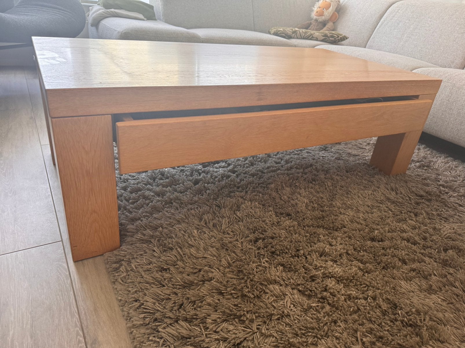 beukenhouten salontafel, Ophalen, Overige materialen, 50 tot 100 cm, Zo goed als nieuw