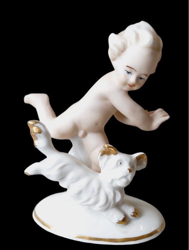 Carl Scheidig "jongen met hondje"., Ophalen of Verzenden