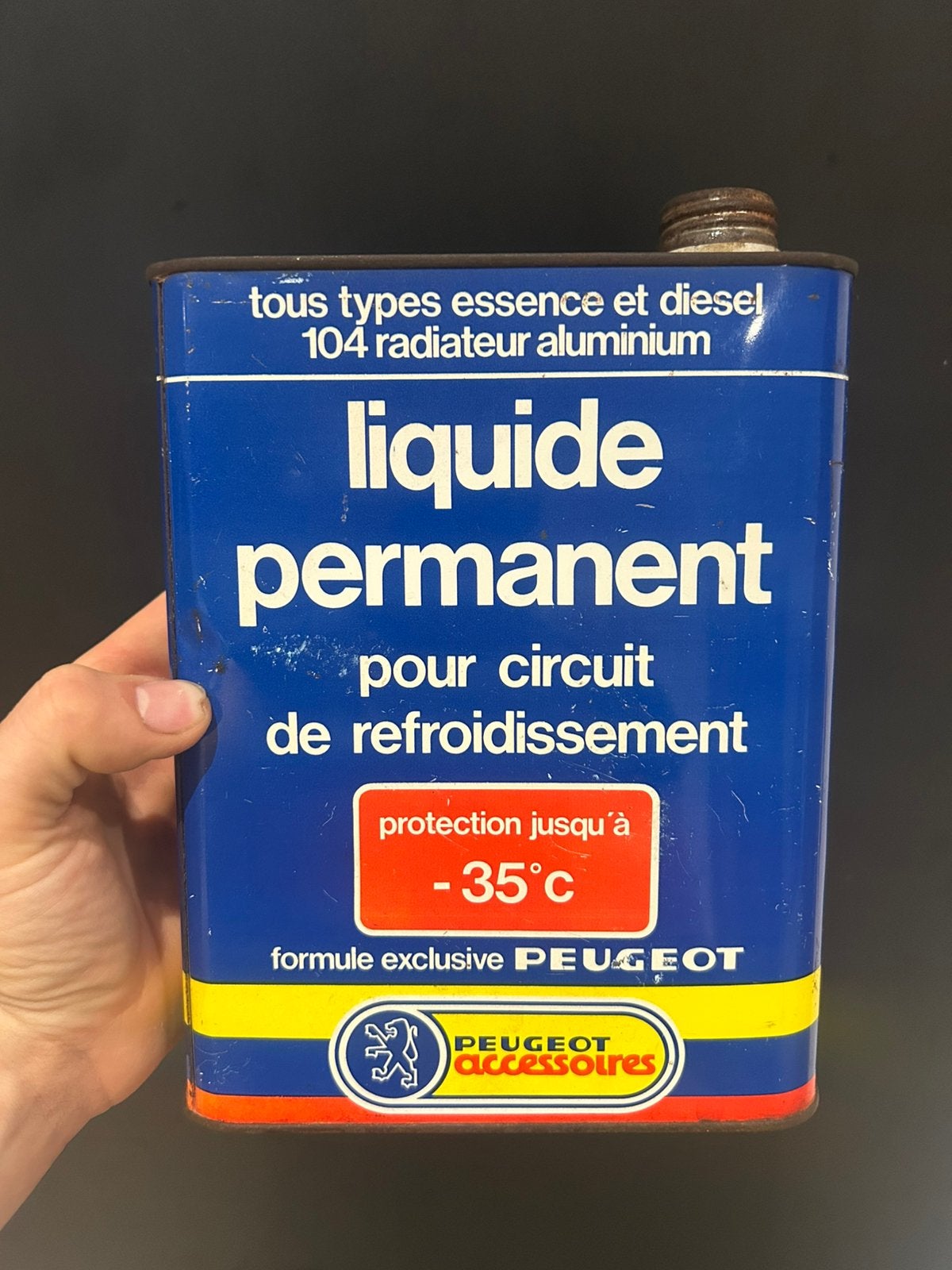 Oude Peugeot olie-oliekoelvloeistof kan, Verzamelen, Ophalen of Verzenden, Gebruikt
