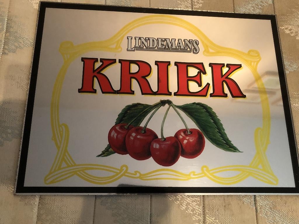 Lindemans Kriek reclamebord - spiegel, Verzamelen, Merken en Reclamevoorwerpen, Ophalen of Verzenden, Gebruikt, Reclamebord