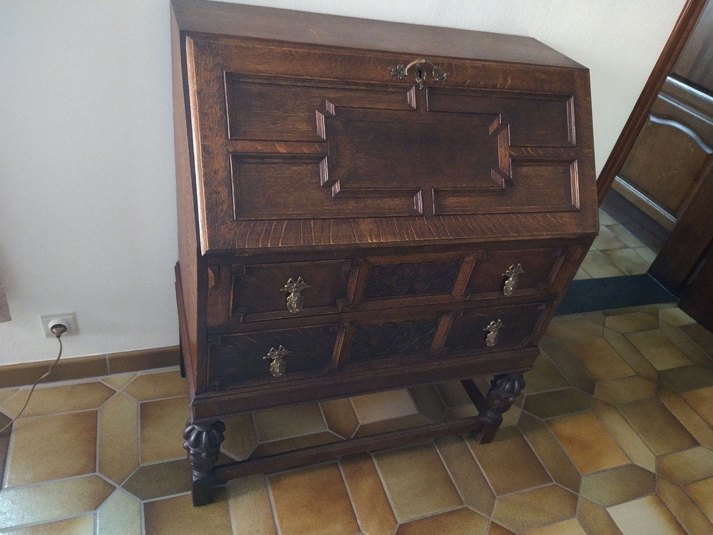 Antieke eiken klepsecretaire, Antiek en Kunst, Ophalen