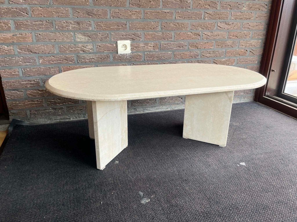 Table basse ovale en travertin 110x60x37, Maison & Meubles, Enlèvement ou Envoi