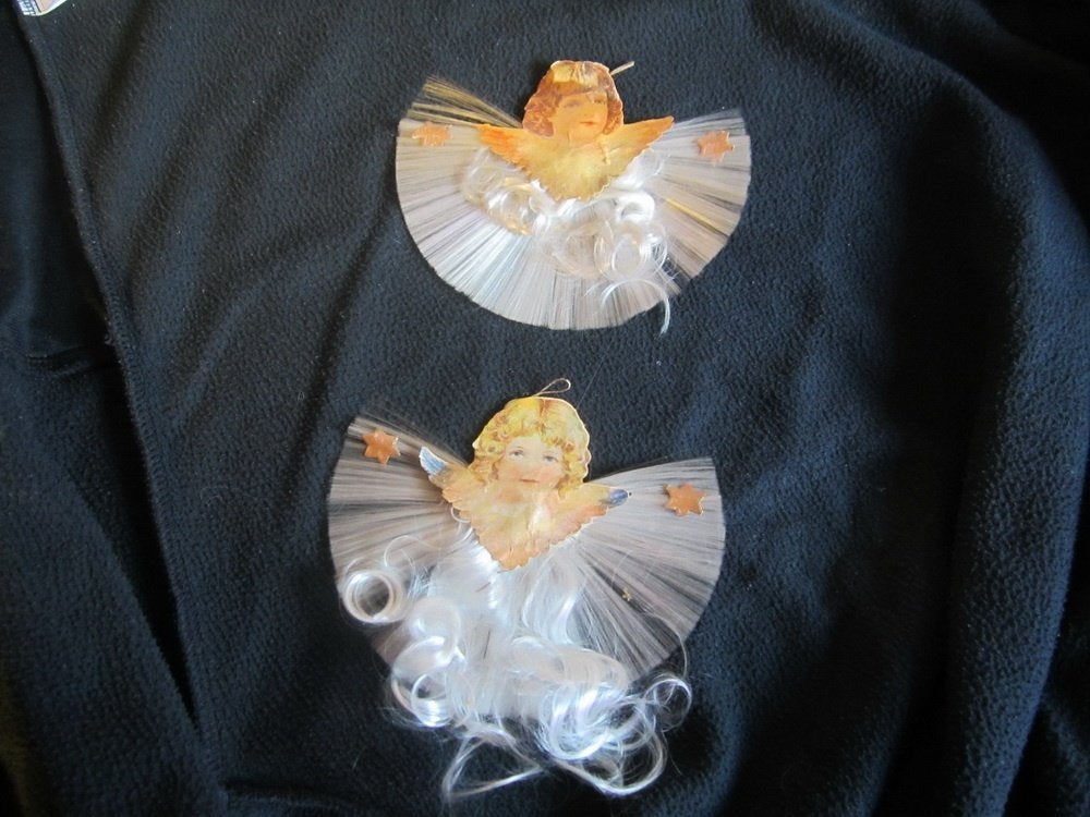 2 antieke engeltjes met gesponnen glas staart, Kerst, Verzenden