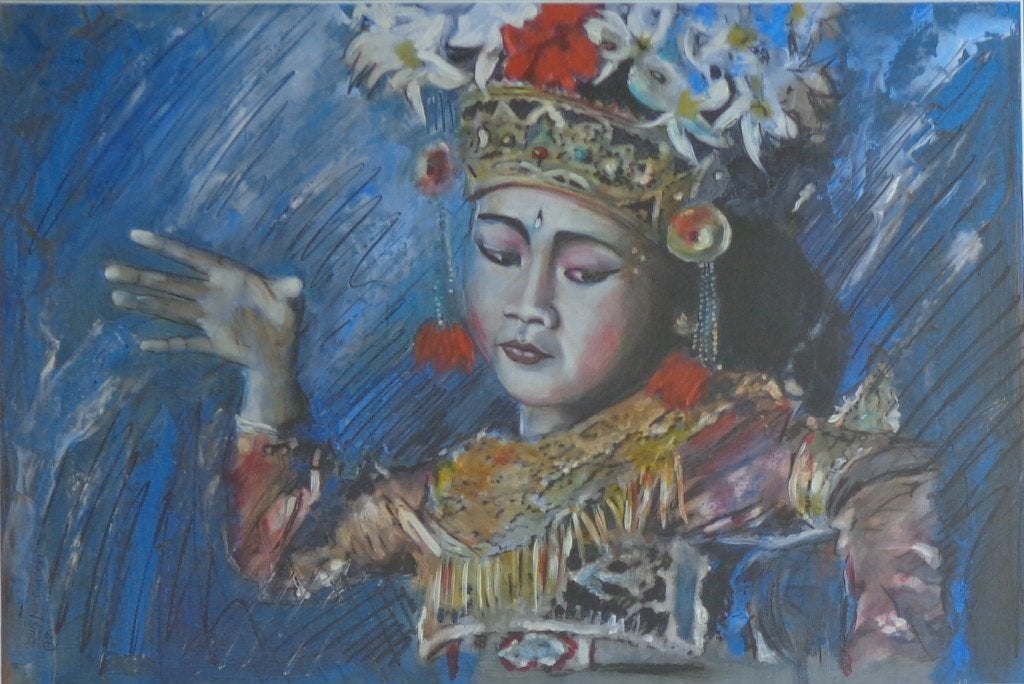 LOUIS NAGELKERKE / BALINESE DANSERES OLIEVERF 72x92cm KADER, Ophalen, Figuren, Papier/karton, Olieverf