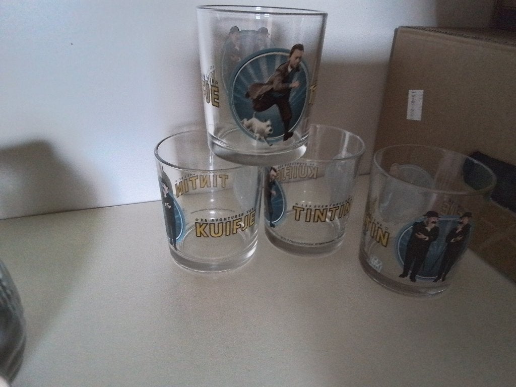 4 VERRES DU FILM TINTIN, Collections, Enlèvement, Tintin, Neuf, Ustensile