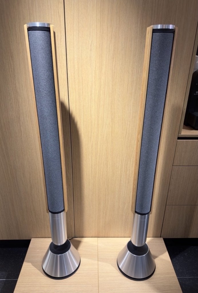 Bang & Olufsen Beolab 28 Silver met eiken covers - B&O, Entrée AUX, Info@bang-olufsen.dk, Comme neuf, Enlèvement