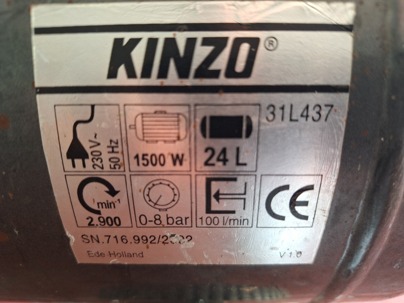 Kinzo compressor, 31L437, werkt goed, Moins de 25 litres, Enlèvement, Utilisé, 6 à 10 bars
