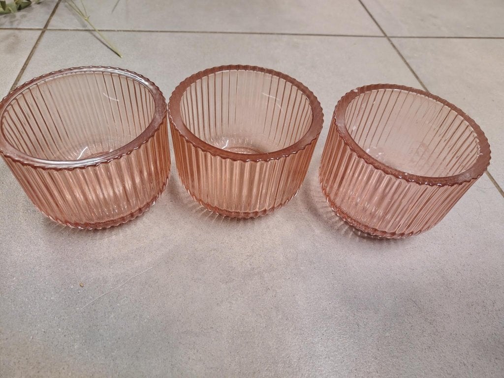 Lot de 3 grands bougeoirs roses, Antiquités & Art, Enlèvement, Verre