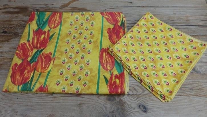 Provencaals tafelkleed, 8 servetten, tulpen, Vent du Sud, -, Tafelkleed of Tafelzeil, Nieuw, Ophalen of Verzenden