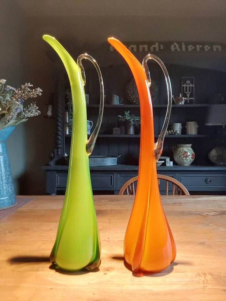 2 grote unieke Vazen Groen en Oranje, Antiek en Kunst, Ophalen