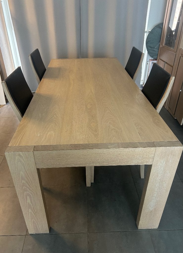 Karel Mintjens massief eiken eettafel + stoelen, Enlèvement, Utilisé, 50 à 100 cm, Chêne