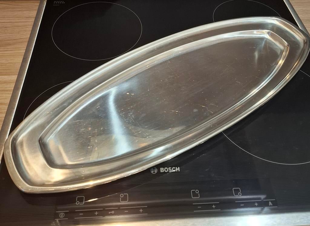 Grand plat de service inox 18/8, Antiquités & Art, Antiquités | Plateaux, Enlèvement ou Envoi